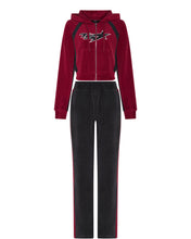 Load image into Gallery viewer, Women’s TS- Star Contrast Panel Velour Hoodie - Burgundy