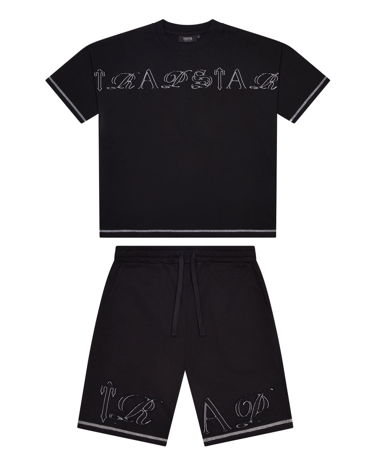 Patchwork Script T-Shirt Shorts Set - Black