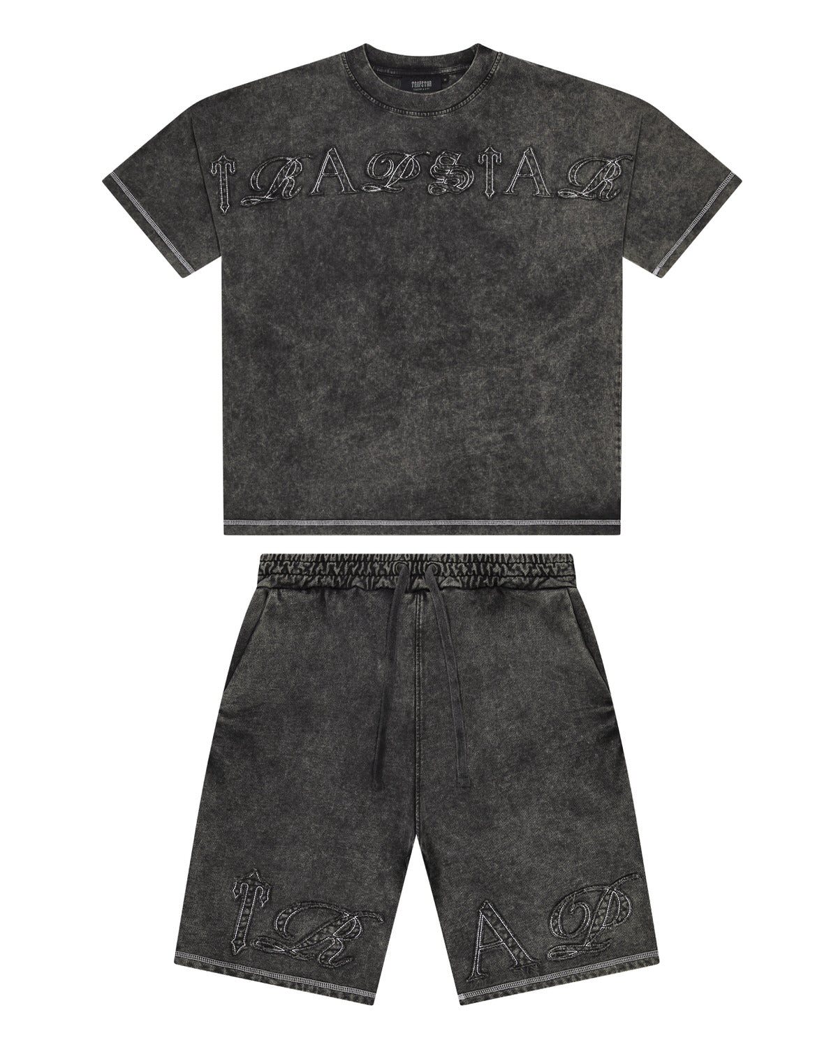 Patchwork Script T-Shirt Shorts Set - Grey