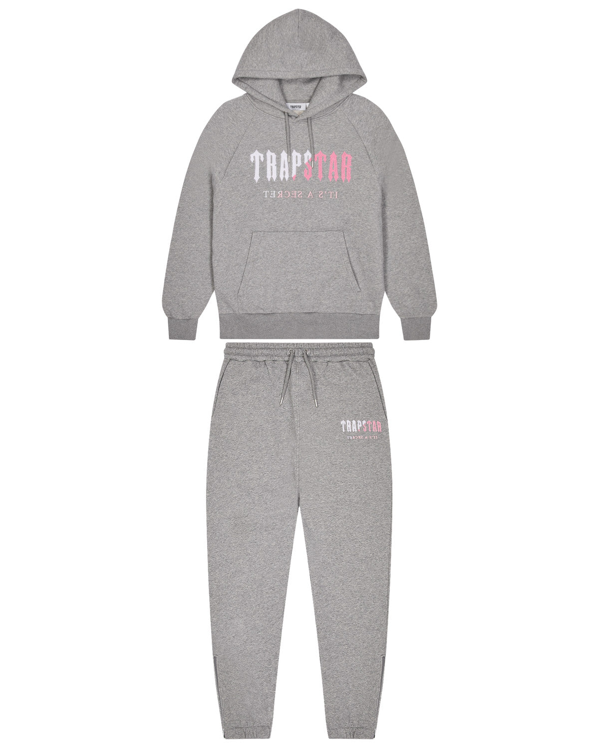 Decoded Chenille Hooded Tracksuit - Grey/Pink