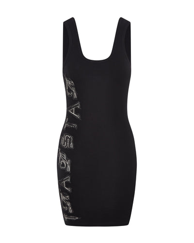 Women's Script Denim Applique Tank Dress - Black