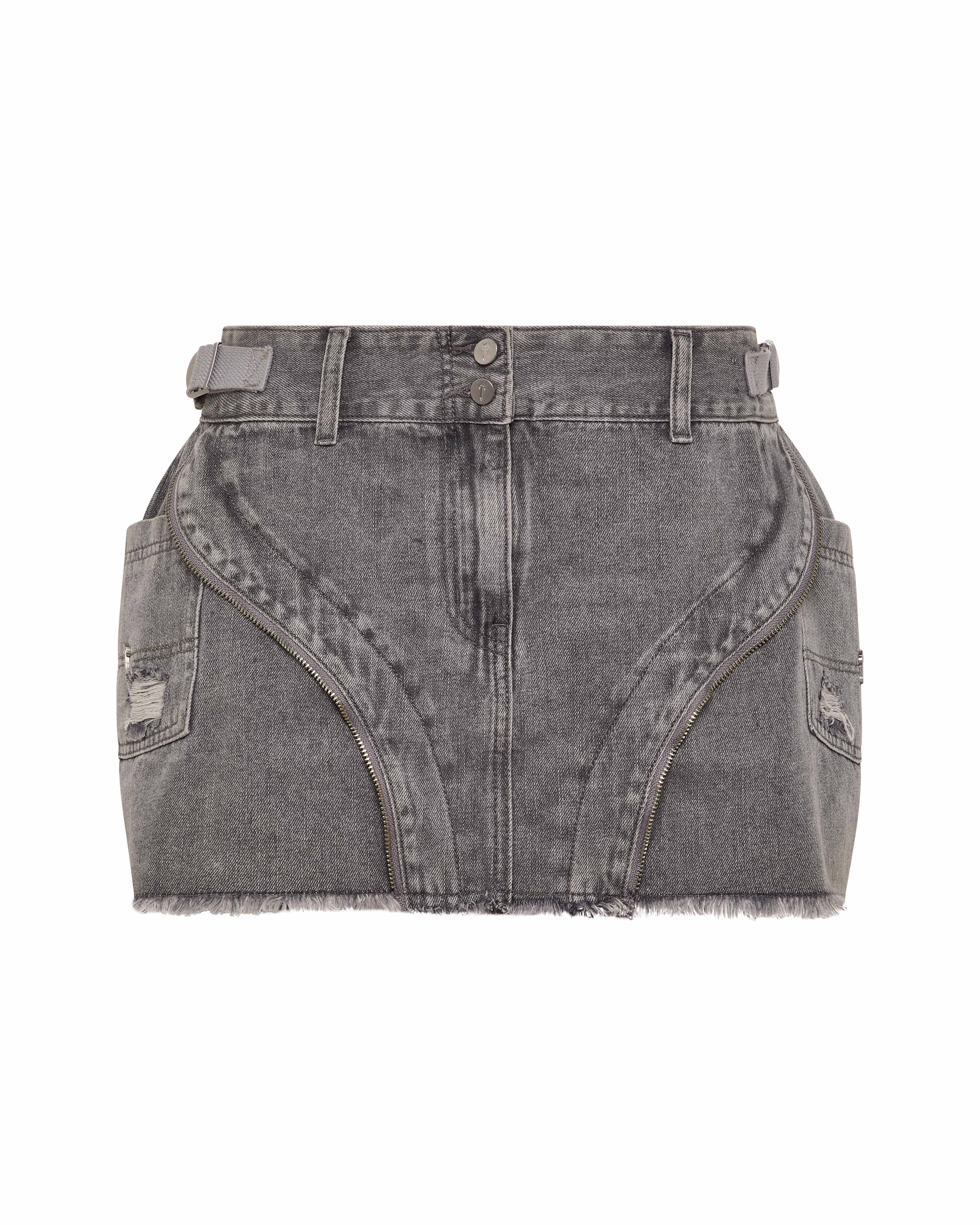 Irongate T Womens Denim Zip Detail Mini Skirt - Grey