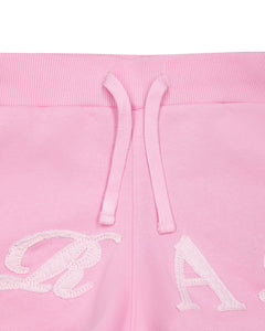 Women's Script Distressed Applique Shorts - Pink