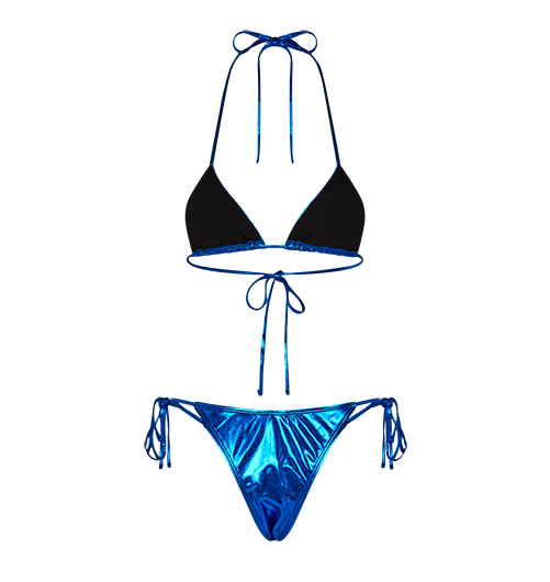 Hyperdrive Metallic Bikini Tie Side Bottoms - Blue
