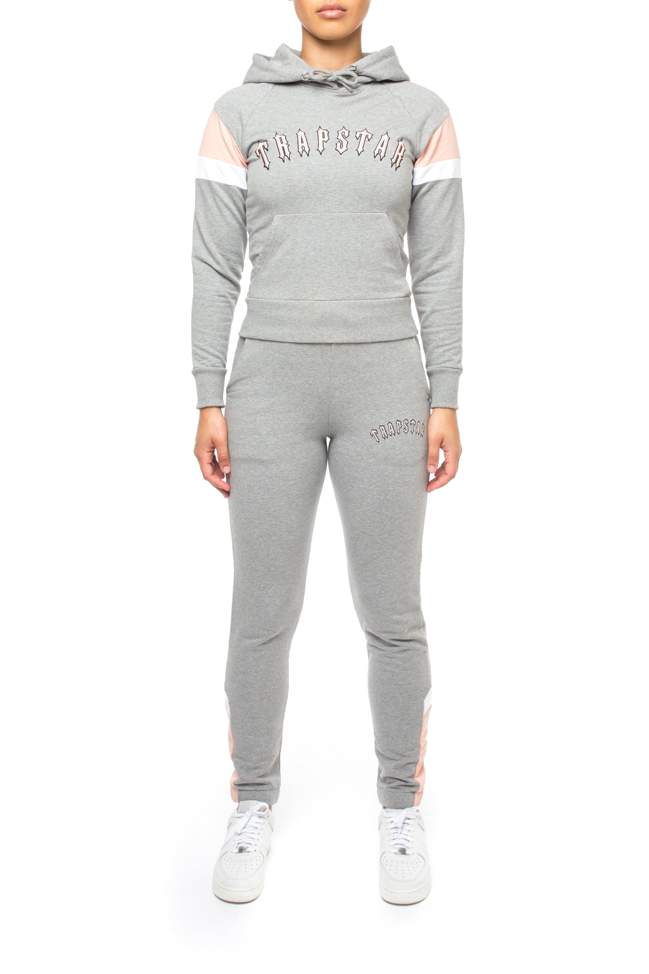 Women's 3D Embroidered Irongate Arch Tracksuit - Marl Grey/Dusty Pink/White